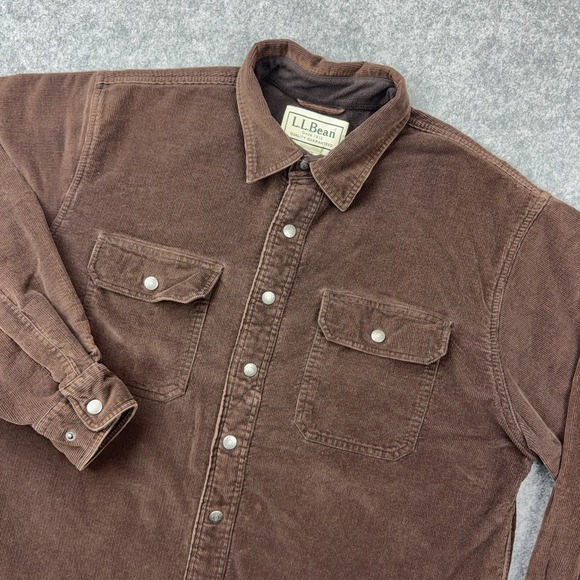 L.L. Bean Other - VTG LL Bean Corduroy Shirt Jac Mens Medium Brown Snap Fleece Lined Work Shacket